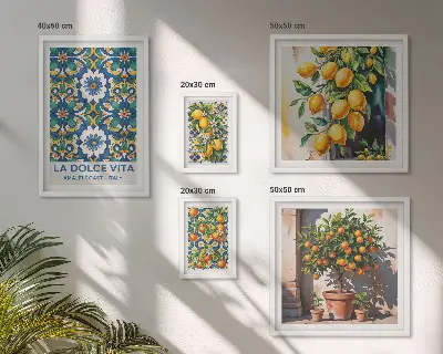 Set of 5 wall art pieces Italian citrus Amalfi style decorations