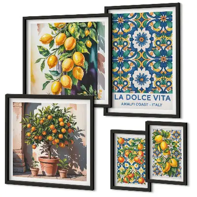 Set of 5 wall art pieces Italian citrus Amalfi style decorations