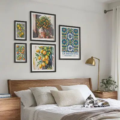 Set of 5 wall art pieces Italian citrus Amalfi style decorations
