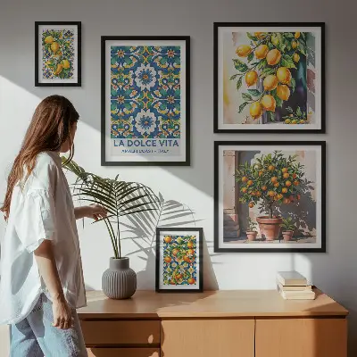 Set of 5 wall art pieces Italian citrus Amalfi style decorations