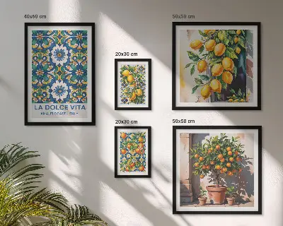 Set of 5 wall art pieces Italian citrus Amalfi style decorations