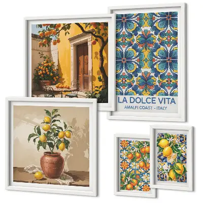 Framed photo set Italian citrus fruits in Mediterranean style