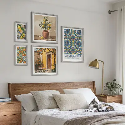 Framed photo set Italian citrus fruits Mediterranean style