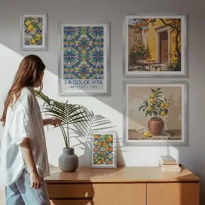 Framed photo set Italian citrus fruits in Mediterranean style