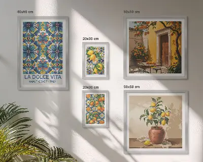 Framed photo set Italian citrus fruits Mediterranean style