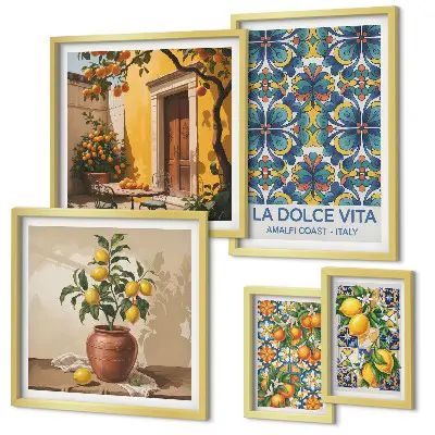 Framed photo set Italian citrus fruits Mediterranean style