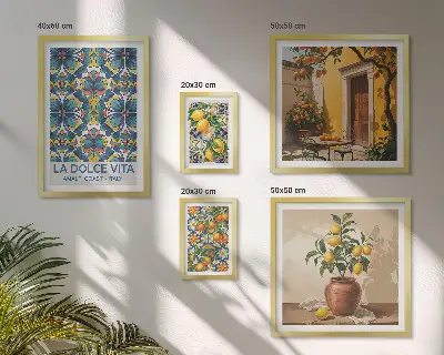 Framed photo set Italian citrus fruits Mediterranean style