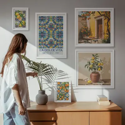 Framed photo set Italian citrus fruits in Mediterranean style