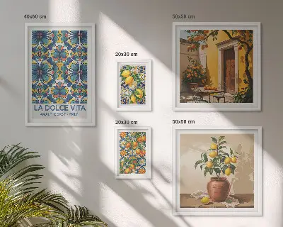 Framed photo set Italian citrus fruits Mediterranean style