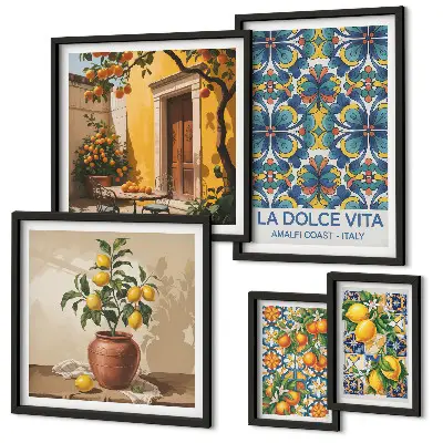 Framed photo set Italian citrus fruits Mediterranean style