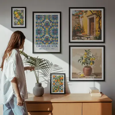 Framed photo set Italian citrus fruits Mediterranean style