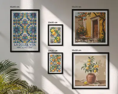 Framed photo set Italian citrus fruits Mediterranean style