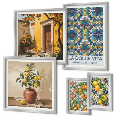 Framed photo set Italian citrus fruits Mediterranean style