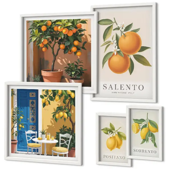 Set of 5 wall art pieces featuring a fruity Italy rustic style