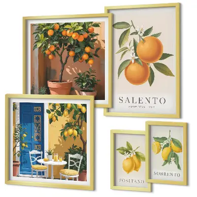 Set of 5 wall art pieces Fruity Italy rustic style