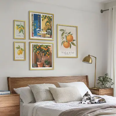 Set of 5 wall art pieces Fruity Italy rustic style