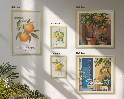 Set of 5 wall art pieces Fruity Italy rustic style