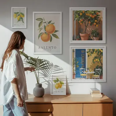 Set of 5 wall art pieces featuring a fruity Italy rustic style