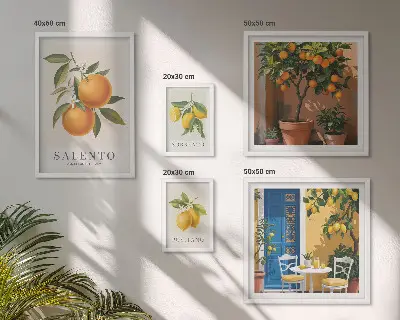 Set of 5 wall art pieces Fruity Italy rustic style
