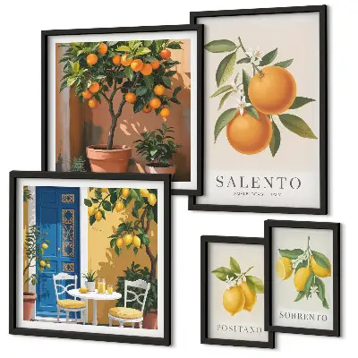 Set of 5 wall art pieces Fruity Italy rustic style