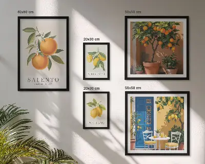 Set of 5 wall art pieces Fruity Italy rustic style