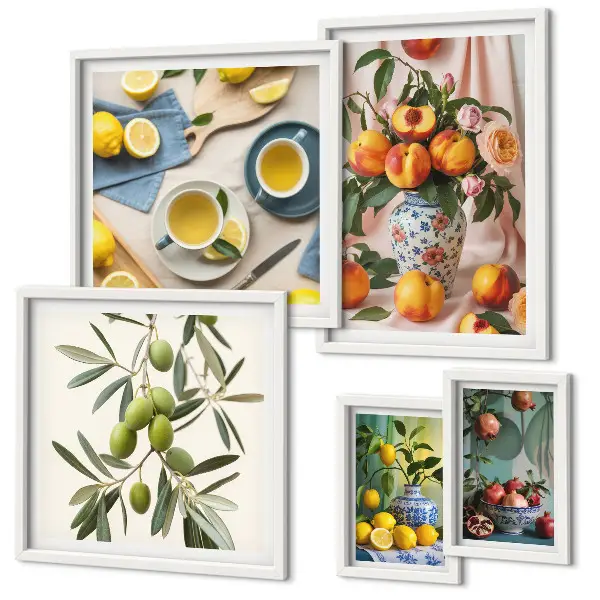 Framed photo set with rustic fruits and flowers decoration
