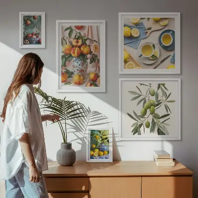 Framed photo set with rustic fruits and flowers decoration
