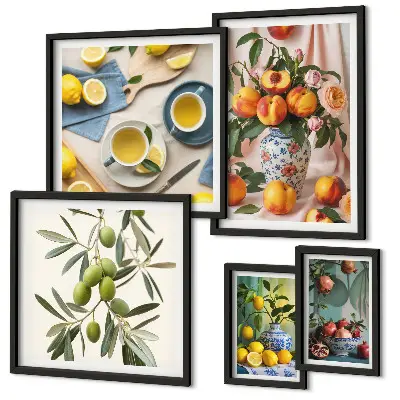 Framed photo set Fruits and flowers rustic decoration