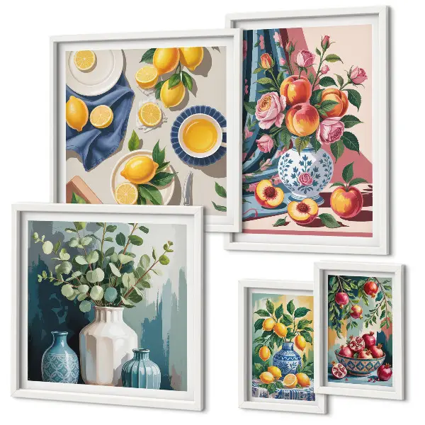 Set of 5 wall art pieces Floral fruit compositions