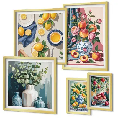 Set of 5 wall art pieces Floral fruit compositions