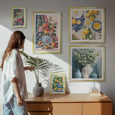 Set of 5 wall art pieces Floral fruit compositions