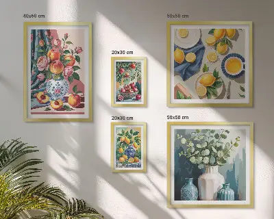 Floral fruit compositions set of 5 wall art pieces