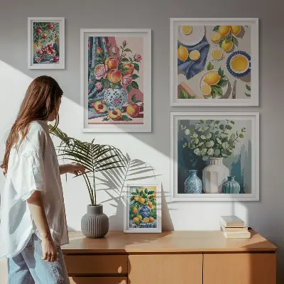 Floral fruit compositions set of 5 wall art pieces