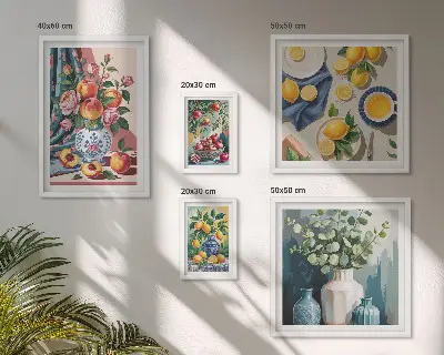 Set of 5 wall art pieces Floral fruit compositions