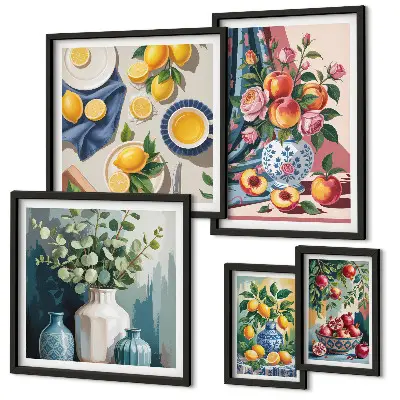 Set of 5 wall art pieces Floral fruit compositions