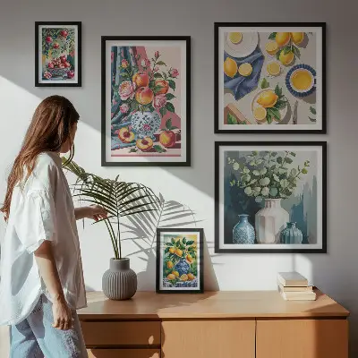 Floral fruit compositions set of 5 wall art pieces