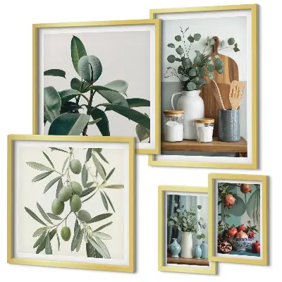 Natural Scandinavian plants wall art set of 5 pieces