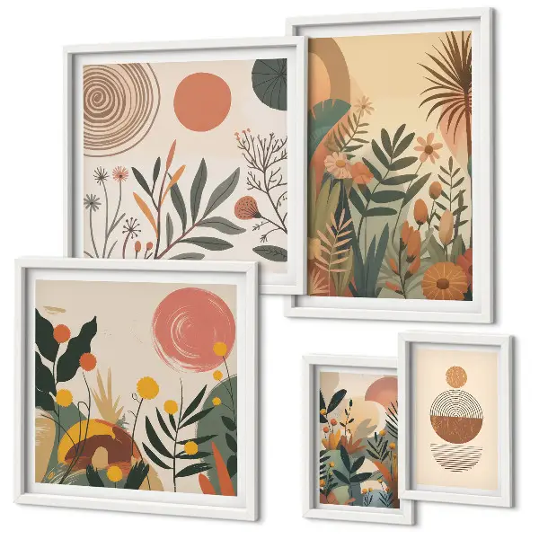 Abstract boho plant wall art set of 5 pieces