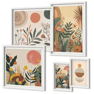 Abstract boho plant wall art set of 5 pieces