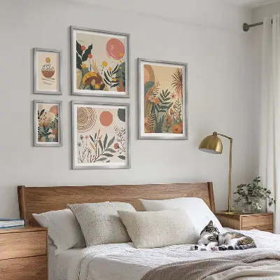 Set of 5 wall art pieces Abstract boho plant motifs