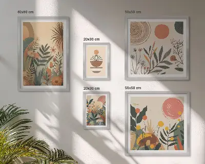 Set of 5 wall art pieces Abstract boho plant motifs