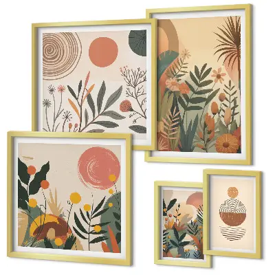 Abstract boho plant wall art set of 5 pieces