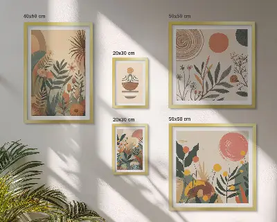Abstract boho plant wall art set of 5 pieces