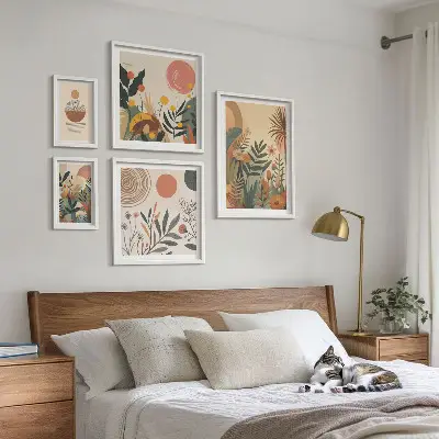 Set of 5 wall art pieces Abstract boho plant motifs