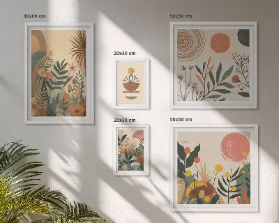 Set of 5 wall art pieces Abstract boho plant motifs
