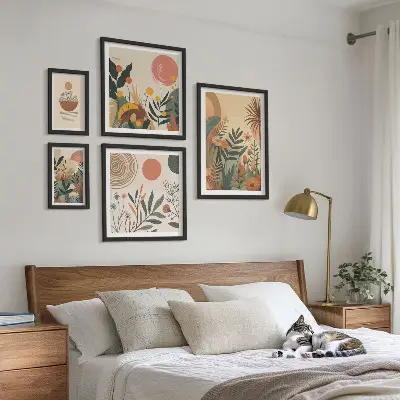 Set of 5 wall art pieces Abstract boho plant motifs