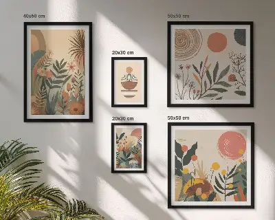 Set of 5 wall art pieces Abstract boho plant motifs