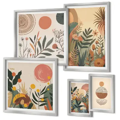 Abstract boho plant wall art set of 5 pieces