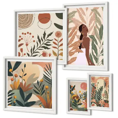 Gallery wall Boho style with a plant figure