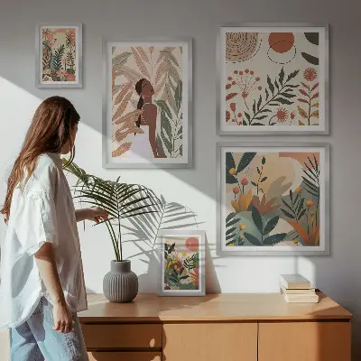 Gallery wall Boho style with a plant figure
